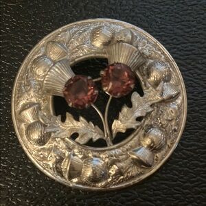 Vintage Scottish Silver Brooch with amethyst Accents